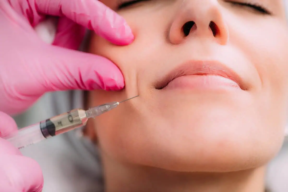 Close-up of cosmetic injection procedure, Auburn, MA.