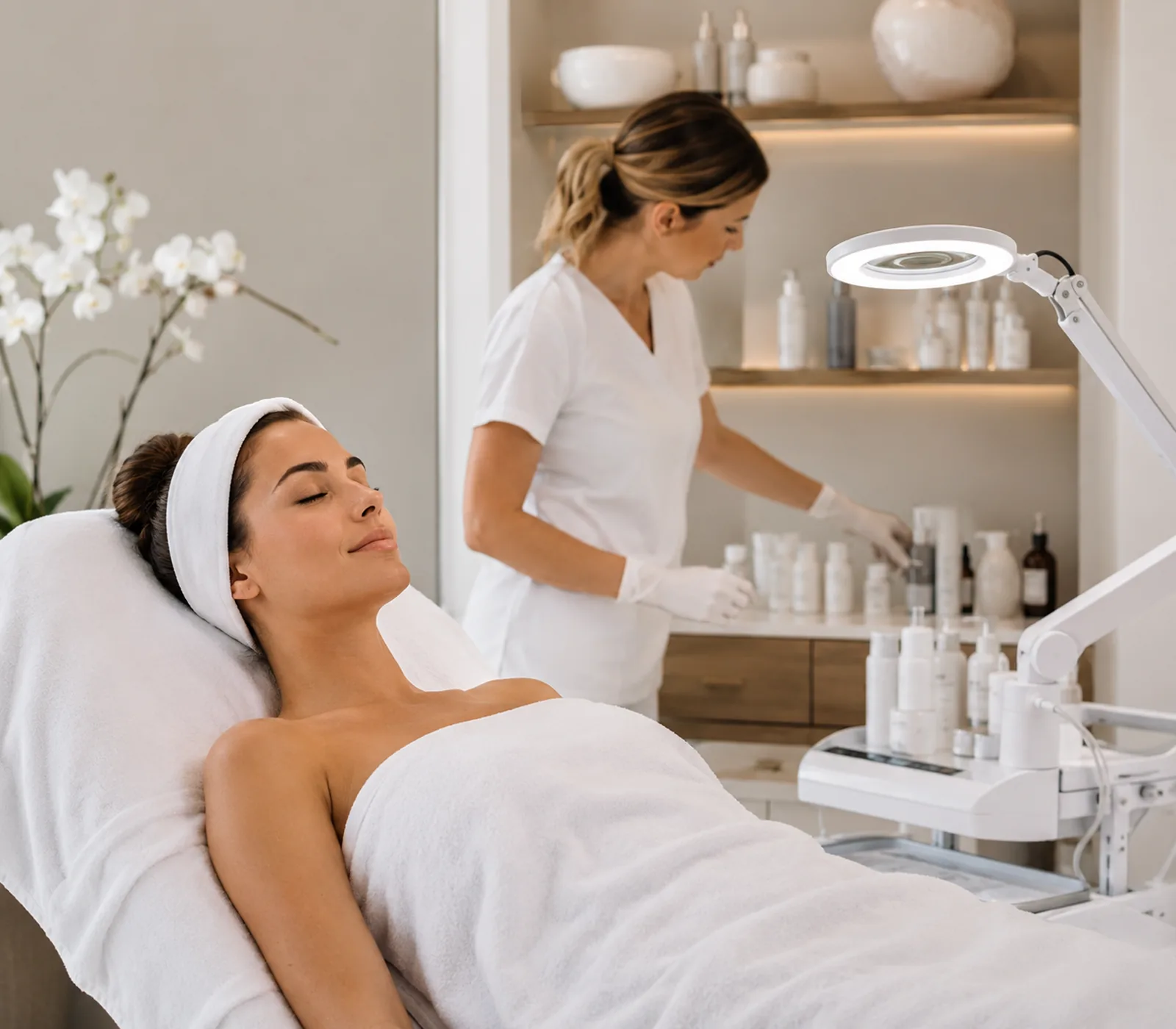Medical Spa provider in Northampton - MA reviewing skin concerns under bright treatment lighting