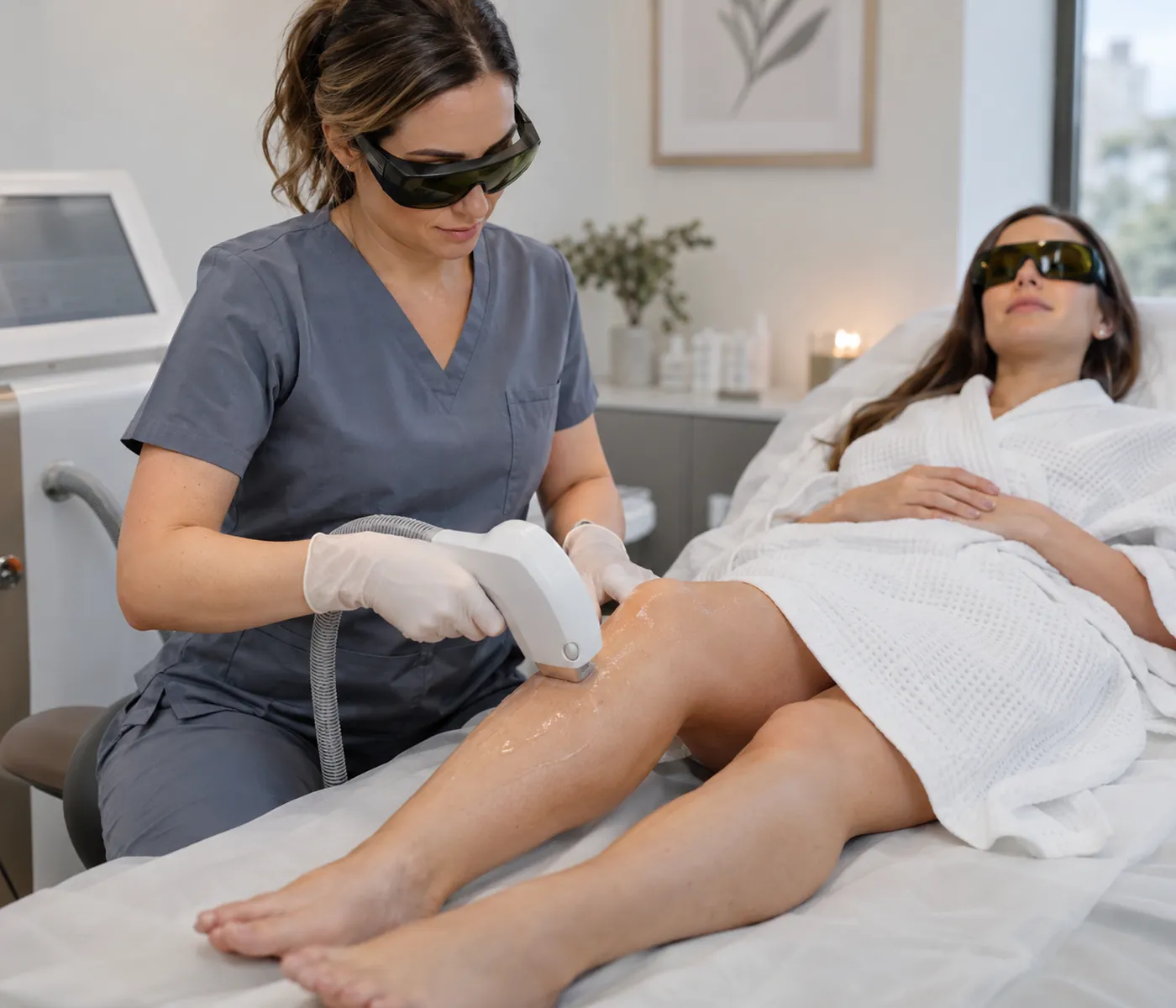 Laser Skin Removal in Worcester - MA specialist adjusting equipment before a scheduled treatment session