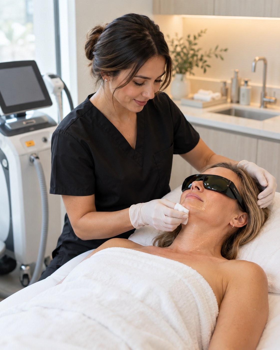 Laser Skin Removal in Greenfield - MA as a clinician adjusts settings before a body-area treatment